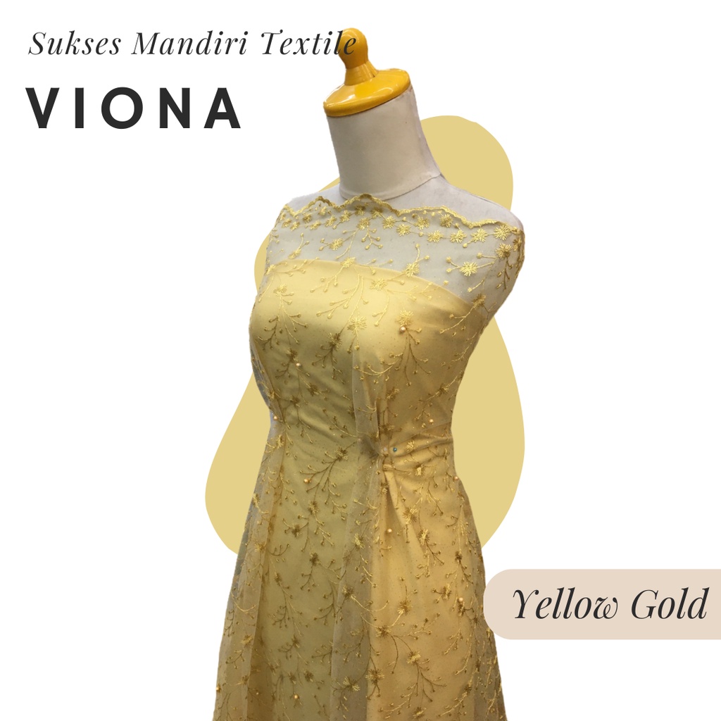 [VIONA] Brokat Tulle Mewah Gaun Pesta Tille Dress warna Kuning Yellow Gold Mas | Harga ½ meter = 50 