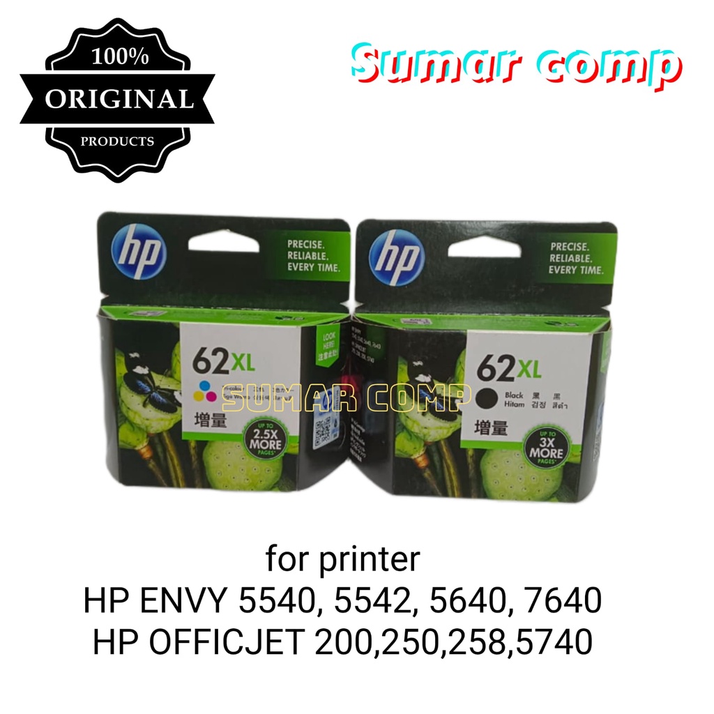 Tinta hp 62 xl black calour original hp ink