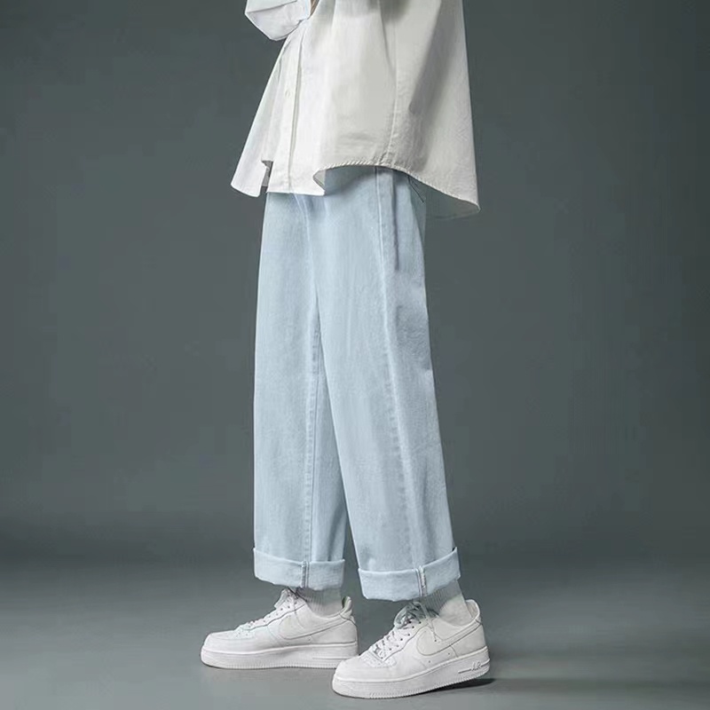 Celana panjang pria celana jeans pria biru korean style kulot jeans loose pants oversize celana panjang cowok straight pants boyfriend jeans celana dasar pria baggy pants cutbray jeans2023