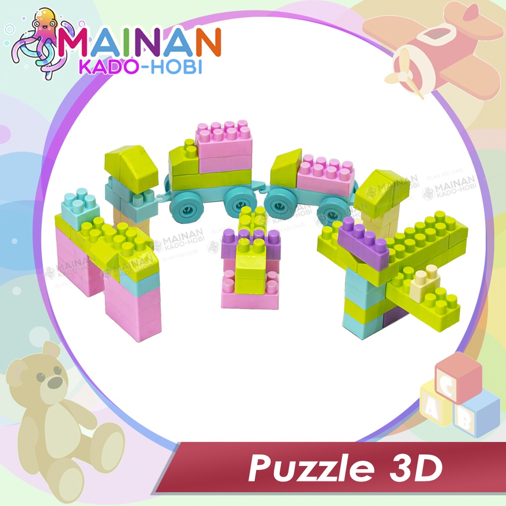 SET MAINAN EDUKASI ANAK DIY SUSUN BALOK MATCHING PUZZLE 3D BLOCKS KARAKTER ANIMAL BUILDING