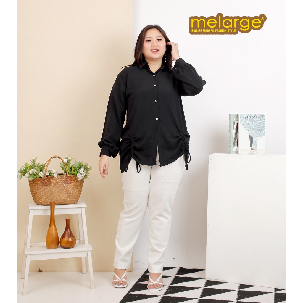 MELARGE - Kemeja Crinkle Rana Polos Wanita Jumbo Ukuran Bigsize Ariflow Premium xl 2xl 3xl 4xl 5xl 6xl