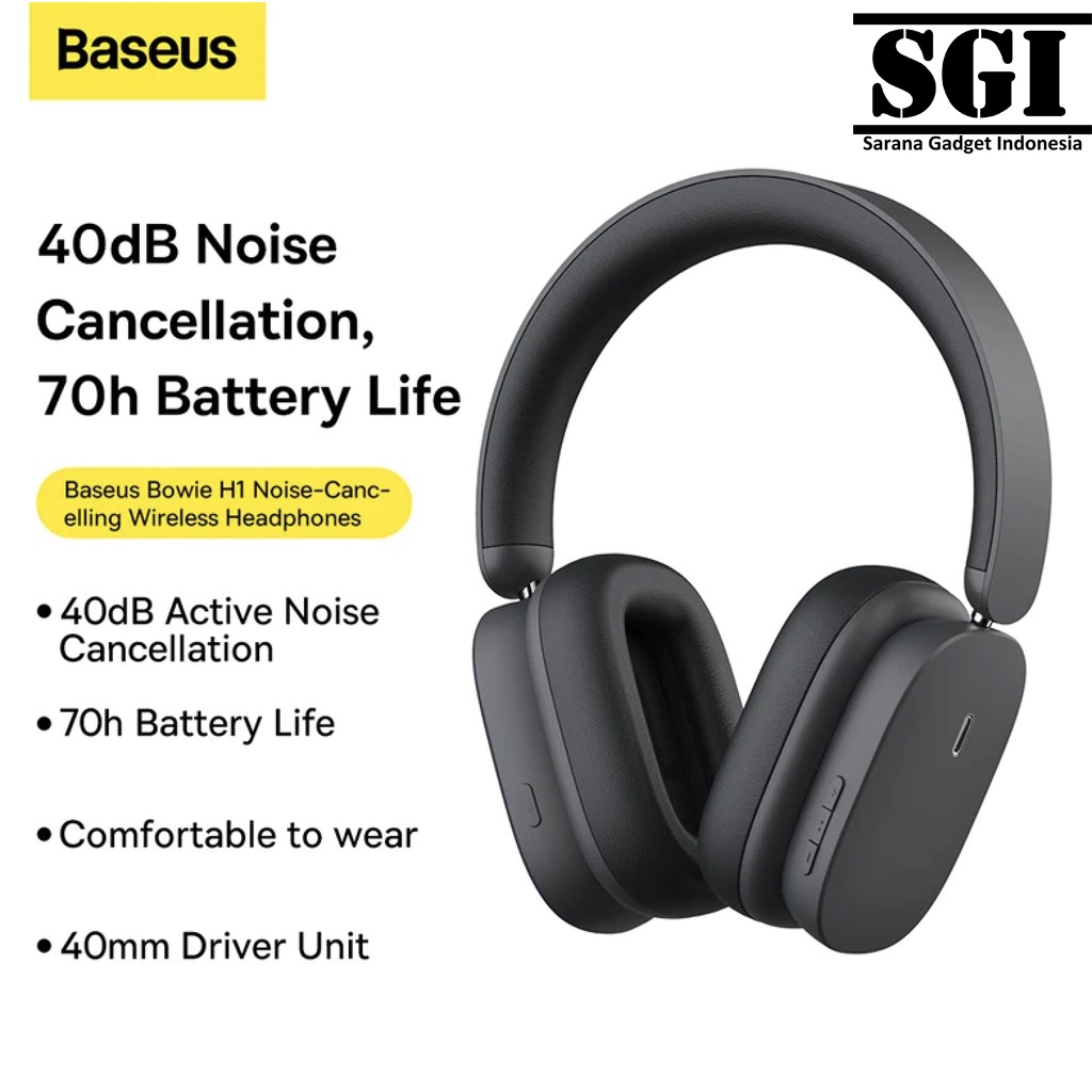 Baseus Original Bowie H1 Headphone Wireless Bluetooth 5.2 ANC Active Noise Cancelling Head Phone Ori