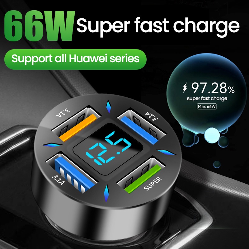 66W 4 Ports USB Car Charger Fast Charging 3.0 USB Car Phone Charger Adapter PD Quick Charge