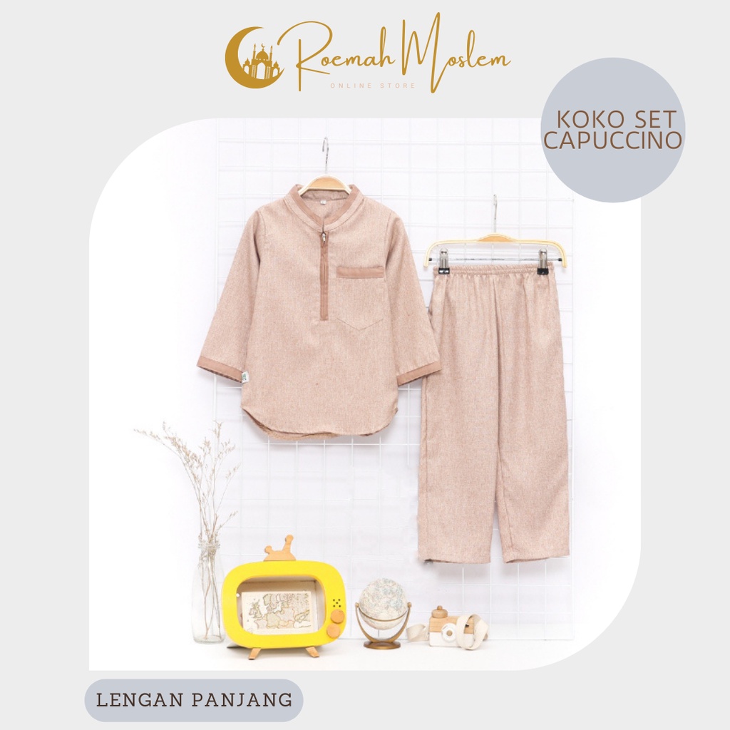 Salim_Moslem Baju Koko Anak Laki-laki Lengan Panjang Warna Cappucino