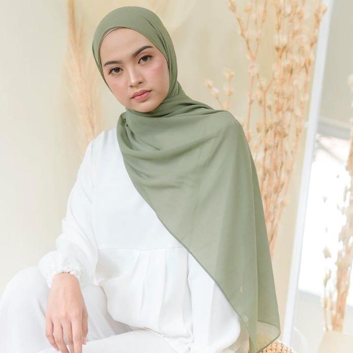 SAGE GREEN Pashmina Ceruty Babydoll ( Hijab Warna Sage Green )