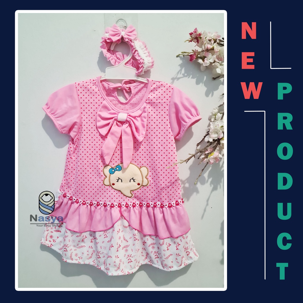 [P-012A] Dress Bayi Perempuan Lucu Motif Animal bonus BANDANA (6-18 bulan)
