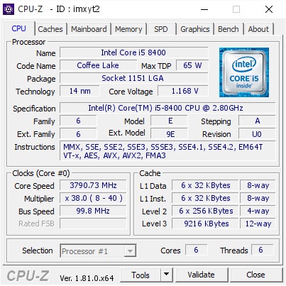 Processor Intel Core i5 8400 tray Socket 1151 Coffee Lake