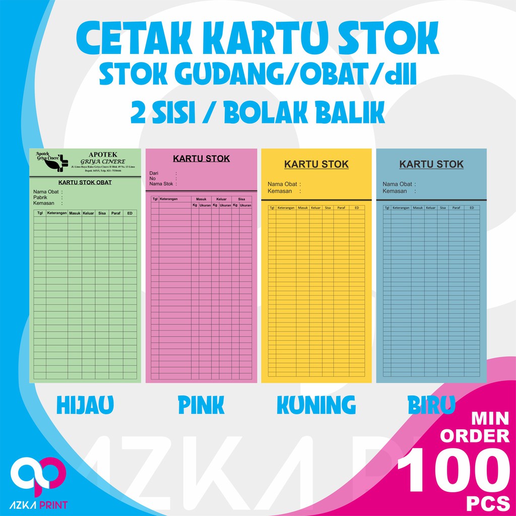 

Cetak Kartu Stock / Persediaan Barang, Kartu Iuran, Kartu Absen - Kartu Stok Obat