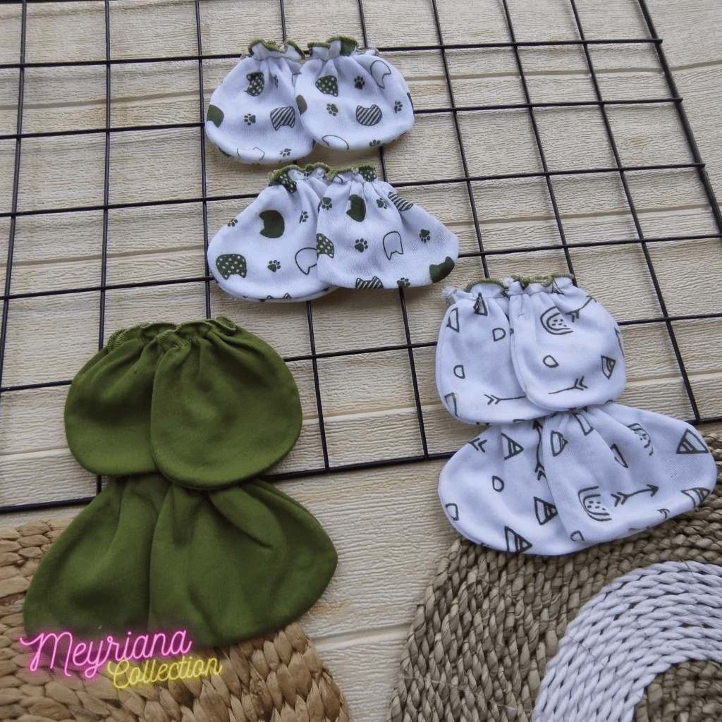 Seri Matcha / Olive - 3 PCS Sarung Tangan 3 PCS Sarung Kaki Bayi Baru Lahir Sartaki Meyriana Collection