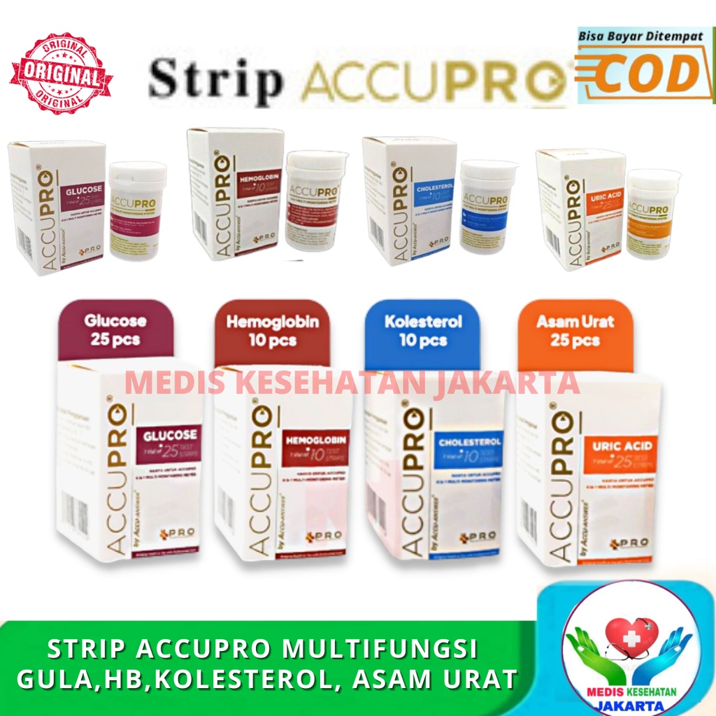 Strip Accupro cek kolesterol/ Stik accupro test kolesterol asam urat, Gula darah, hemoglobin/ strip 