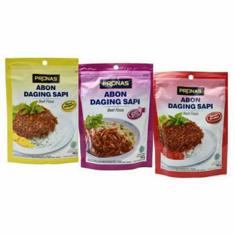 Pronas Abon Daging Sapi Pouch 100 gr rasa original/pedas/bawang goreng