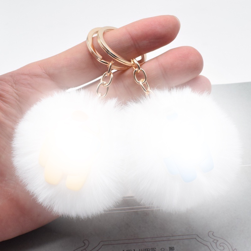 3SP | AH15 Gantungan Kunci Tas 3D Bola Pom Pom Putih Lucu Karakter Keychain