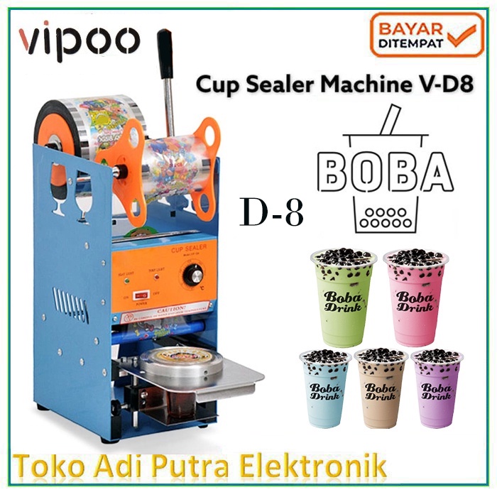 VIPOO Mesin Pres Gelas Plastik / Vipoo Mesin Cup Sealer / Sealing Machine Gelas V-D8 Ukuran 12-16 Oz