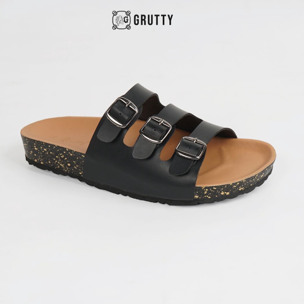 Sandal Wanita GRUTTY Flat Hitam Sendal Kekinian Super Comfy