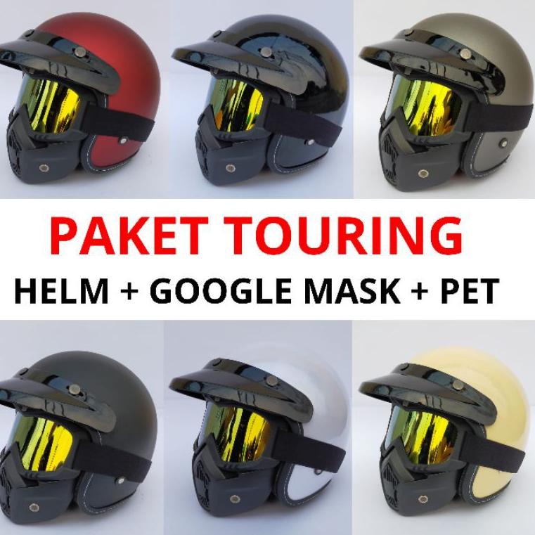 BRANDS FESTIVAL Helm bogo retro dewasa SNI google mask topeng paket touringtis gas 