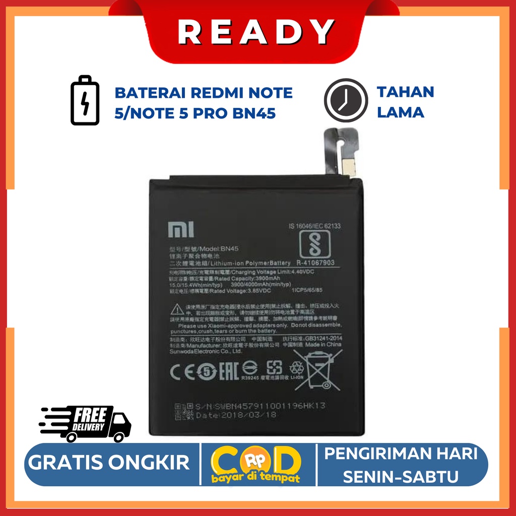 Baterai Xiaomi Redmi Note 5/Redmi note Pro Bn45 Original