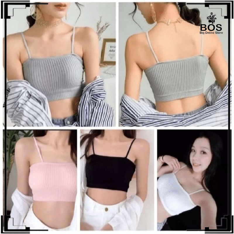 BOS-Sport Bra Kemben Tali Kecil Dalaman Wanita Korea Import BH Gym Zumba Tanpa Kawat Tanktop Spaghetti