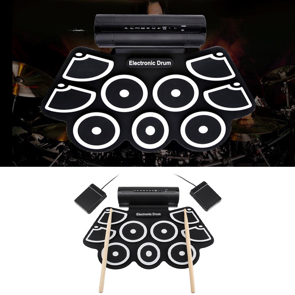 Drum Elektronik Digital Drum Kit 9 ​​Bantalan Drum Dapat Dilipat Dengan Fungsi MIDI Dapat Dihubungkan Ke Komputer