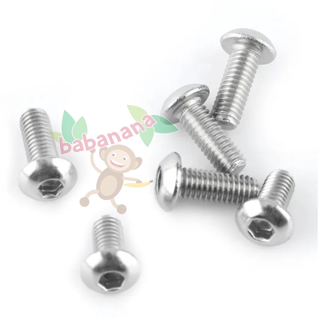 340pcs M3 HEX Screw Button Head Baut Sekrup Stainless Besi Mur Nut