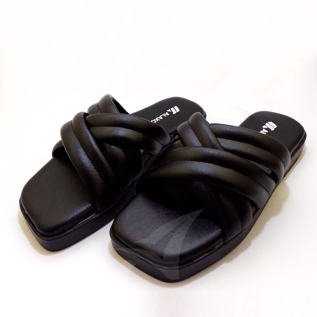 Sandals alaxce Model Silang Double Full Busah Empuk Kekinian Sandal wanita Bantal Trendy Sandal Platform teplek