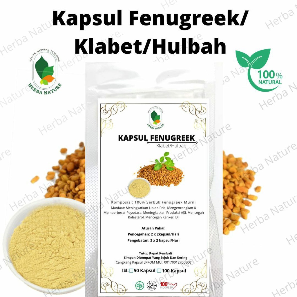 HERBA NATURE || Kapsul Fenugreek Klabet Hulbah 100 Kapsul