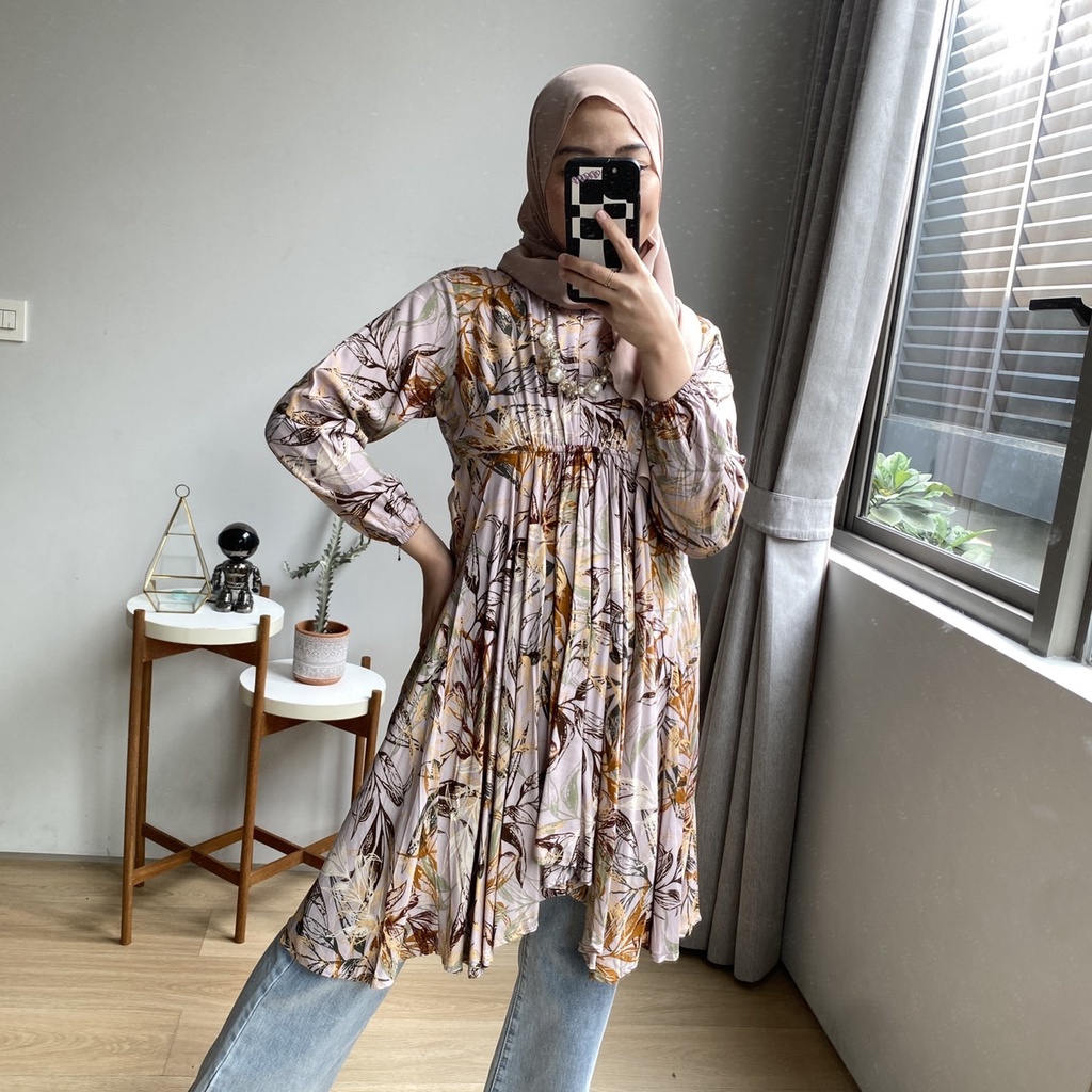 Oclo Ayurana Tunic Vintage Flower Atasan Tunik Wanita Lengan Panjang OCL00495