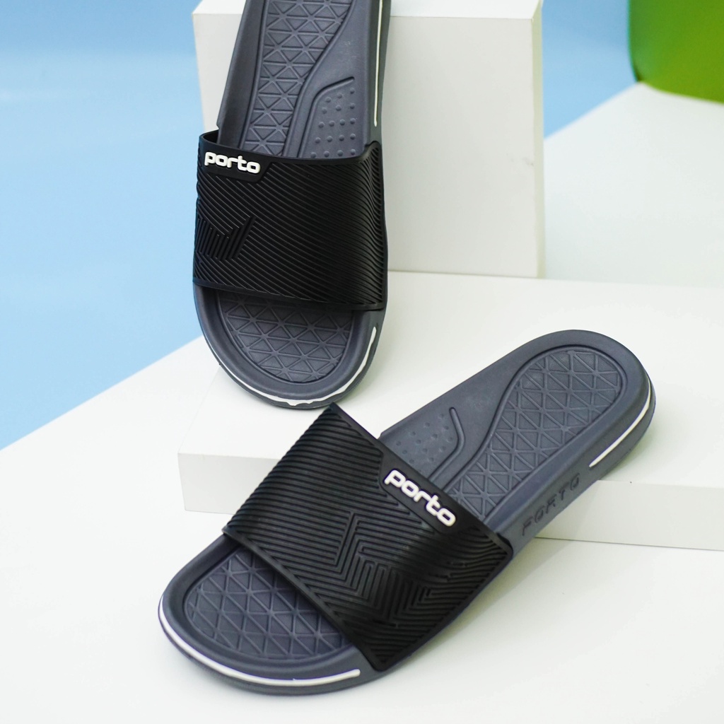 1041M - Porto Leveling Sandal Pria Harian Simpel Slip On Casual Nyaman Karet Terbaru