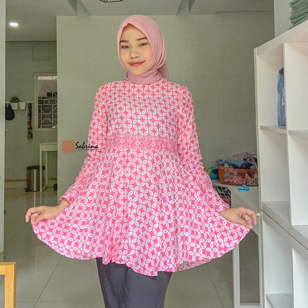 Chana Peplum Blouse Atasan Batik Modern Wanita Kerja Kantor Cantik Pastel Kekinian