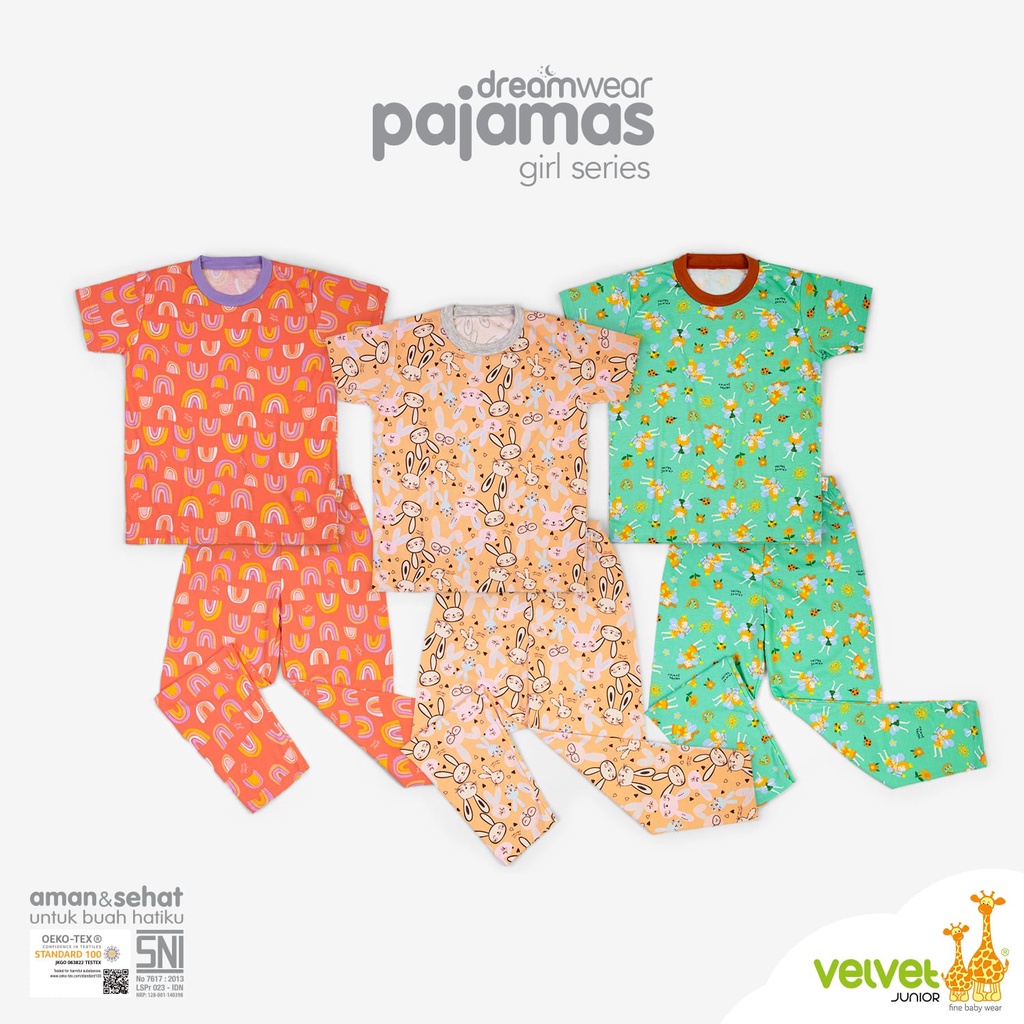 VELVET setelan piyama anak Big Size Velvet Junior 2 3 4 5 6 7 8 9 10 Baju Pendek Celana Panjang