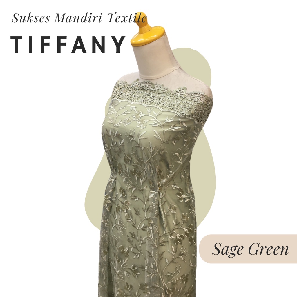 [TIFFANY] Brukat Tile Payet Renda Tile Motif Bunga Warna Sage Green Hijau | Harga ½ meter = 50 cm (B