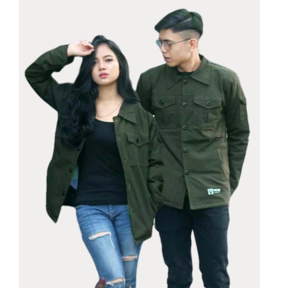 STOK TERBATAS Kemeja Couple Pasangan Kekinian Remaja Lengan Panjang Semi Parka Pria Wanita Baju Coup