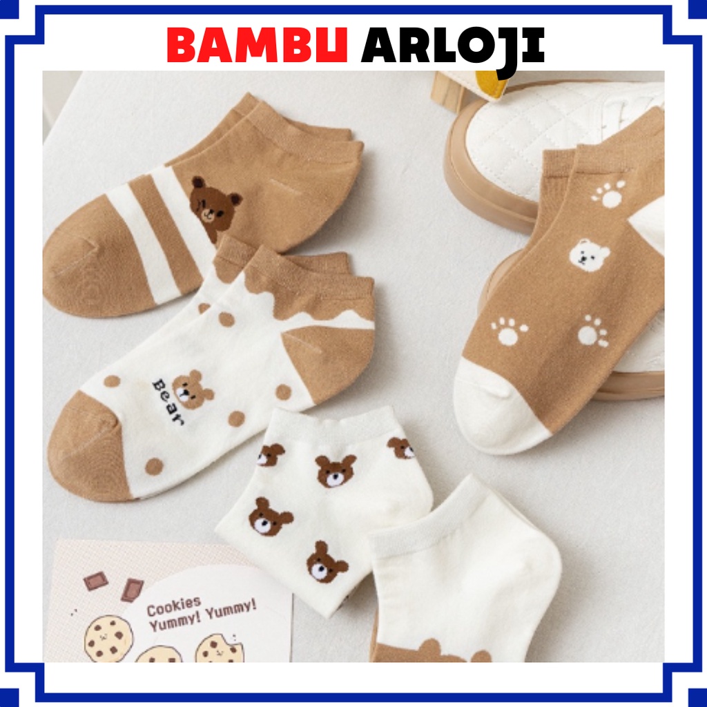 BAJ Kaos Kaki Wanita Korea Motif Beruang Coklat SS213 Kaos Kaki Pendek Bear Semata Kaki Socks Karakter Korean Fashion Ankle Socks Korean Model Simple Cute SS213