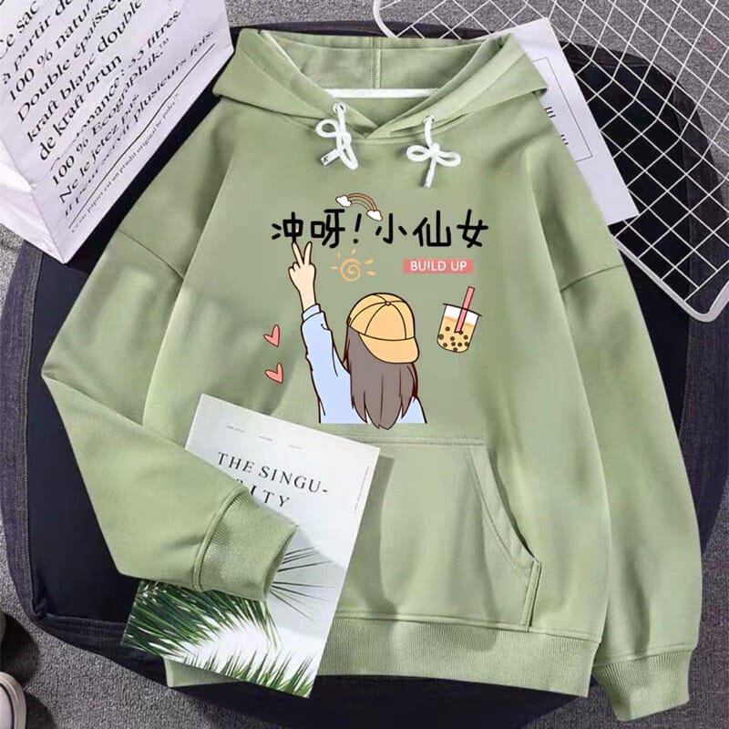 SWEATER HOODIE ANAK PEREMPUAN BUILD UP GIRL BOBA BAHAN FLEECE