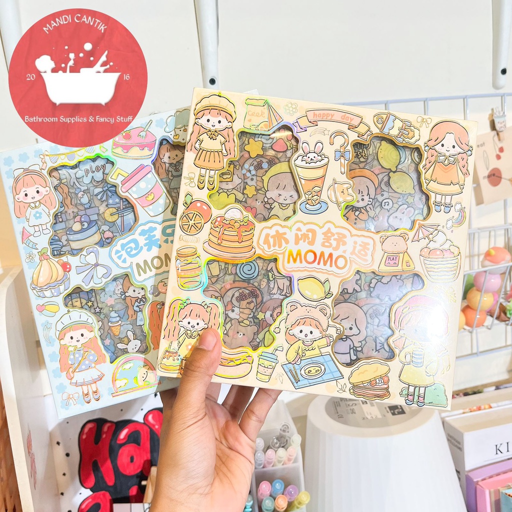 

Sticker isi 100 pcs MOMO Paket Stiker untuk Journalling Jurnal Hiasan Decor Lem Gambar Kucing Warna pastel kado unik lucu