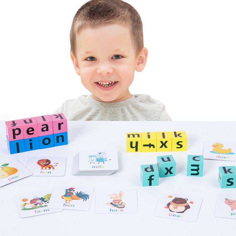 Spelling English Dice Matching Card Spelling Puzzle Huruf Mainan Belajar Anak Puzzle Kayu Mainan Edukasi Mainan Huruf