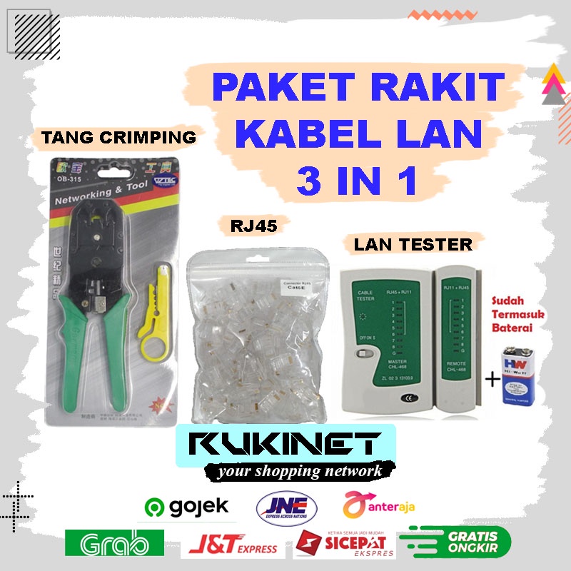 PAKET Rakit Kabel LAN 3in1 Tang Crimping + Konektor RJ45 + Tester