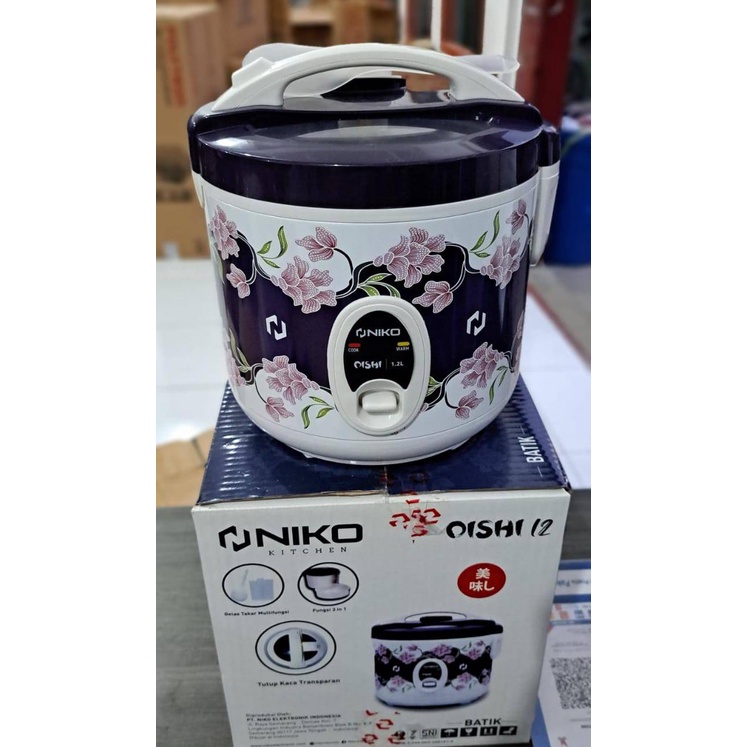 PROMO Mejikom NIKO OISHI BATIK 1.2 Liter Rice Cooker TUTUP KACA Transparan 100% ANTI LENGKET 300 Watt - 3 in 1 Menanak, Menghangatkan dan Mengukus - FAMOUS STAR SHOP