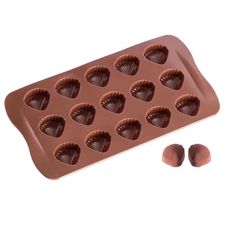 Cetakan Coklat Silicone Kerang 15 Grid Cetakan Coklat Jelly Pudding Es Batu Kerang Clam Shell 15 Lubang Silicone Molds Baking Silicone TERMURAH TERLARIS