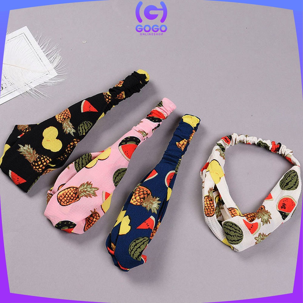 GOGO- C64 Bando Wanita Korea Model Turban Karet Bahan Kain Motif Buah / Bandana Simpul Kekinian Korean Style Fashion Impor