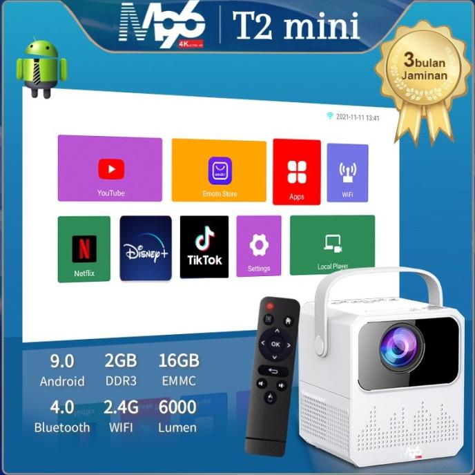M96 Proyektor Android T2Mini Wifi 6000 Lumen 4K Hd Smart Proyektor Streethuupsstore
