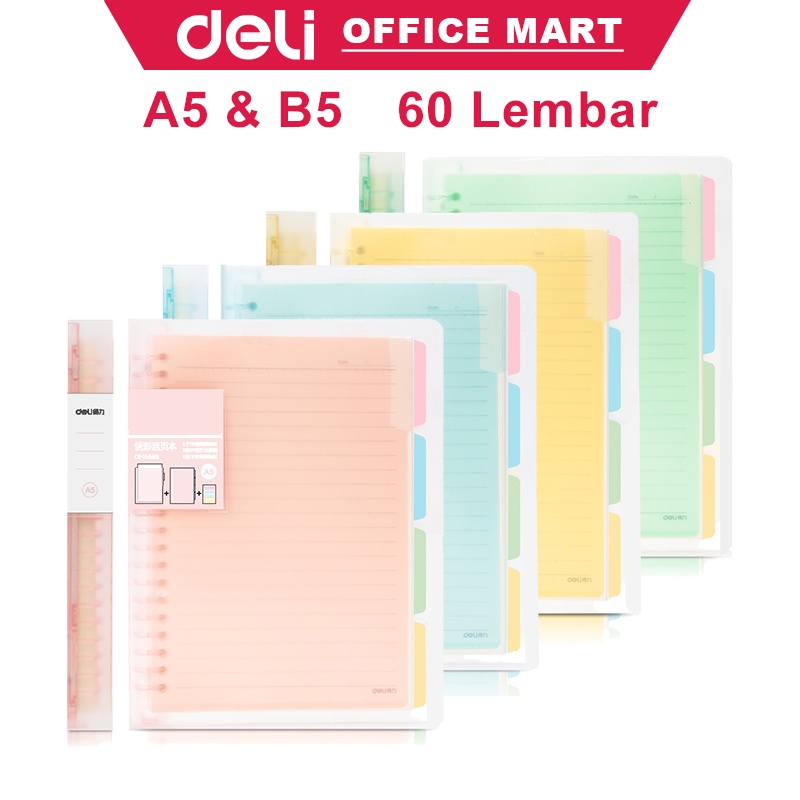 Deli Binder B5 A5 Isi Binder Clip Notebook 60 Lembar 80g Kertas Tas PP Binder Lucu Buku Catatan Loose Leaf