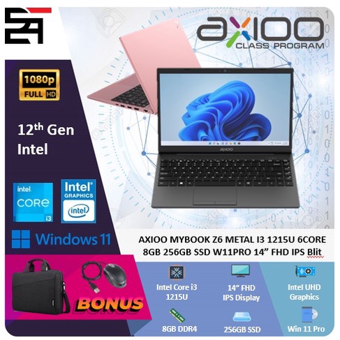 Axioo Mybook Z6 Metal i3 1215U 6 Core 8GB 256GB SSD W11 Pro 14 Inchi FHD IPS Blit