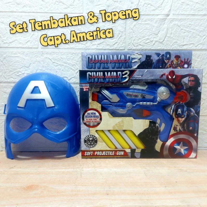 Mainan Set Tembakan Nerf dan Topeng - Blaster Capt America 2 in 1 Cosplay Anak Laki Cowok