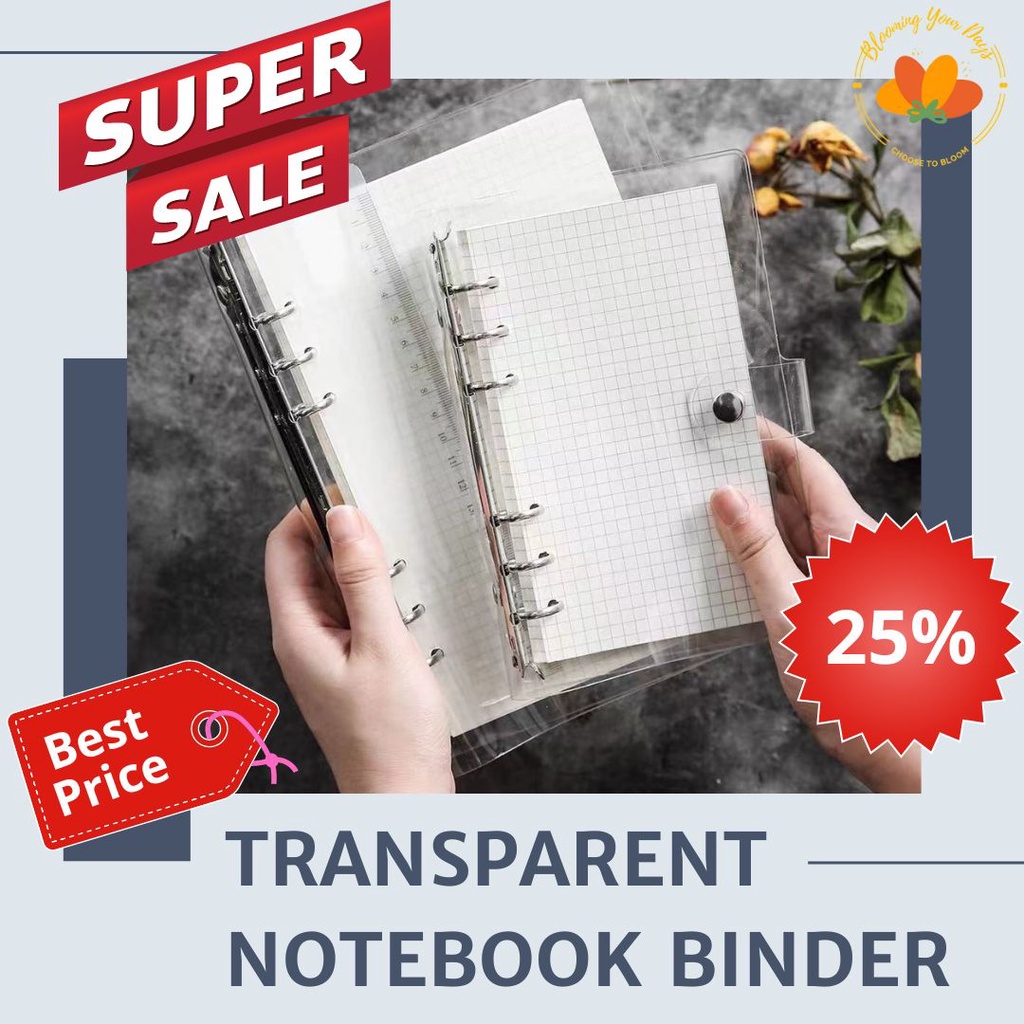 

bloomingyourdays Binder Transparan 6 ring A6 A7 Planner notebook journal pvc polos cover buku catatan korean style notebook