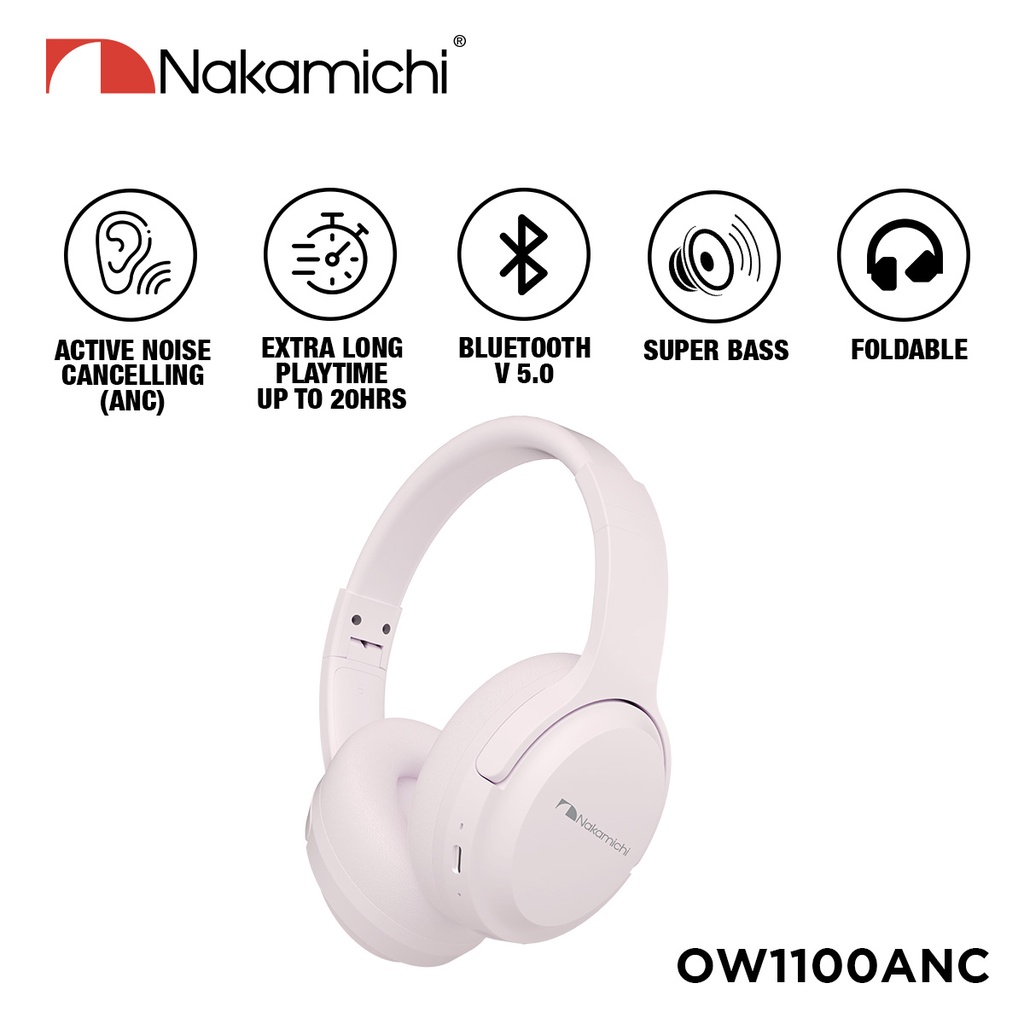 Nakamichi OW1100ANC Active Noise Cancelling Wireless Headphone - Pink