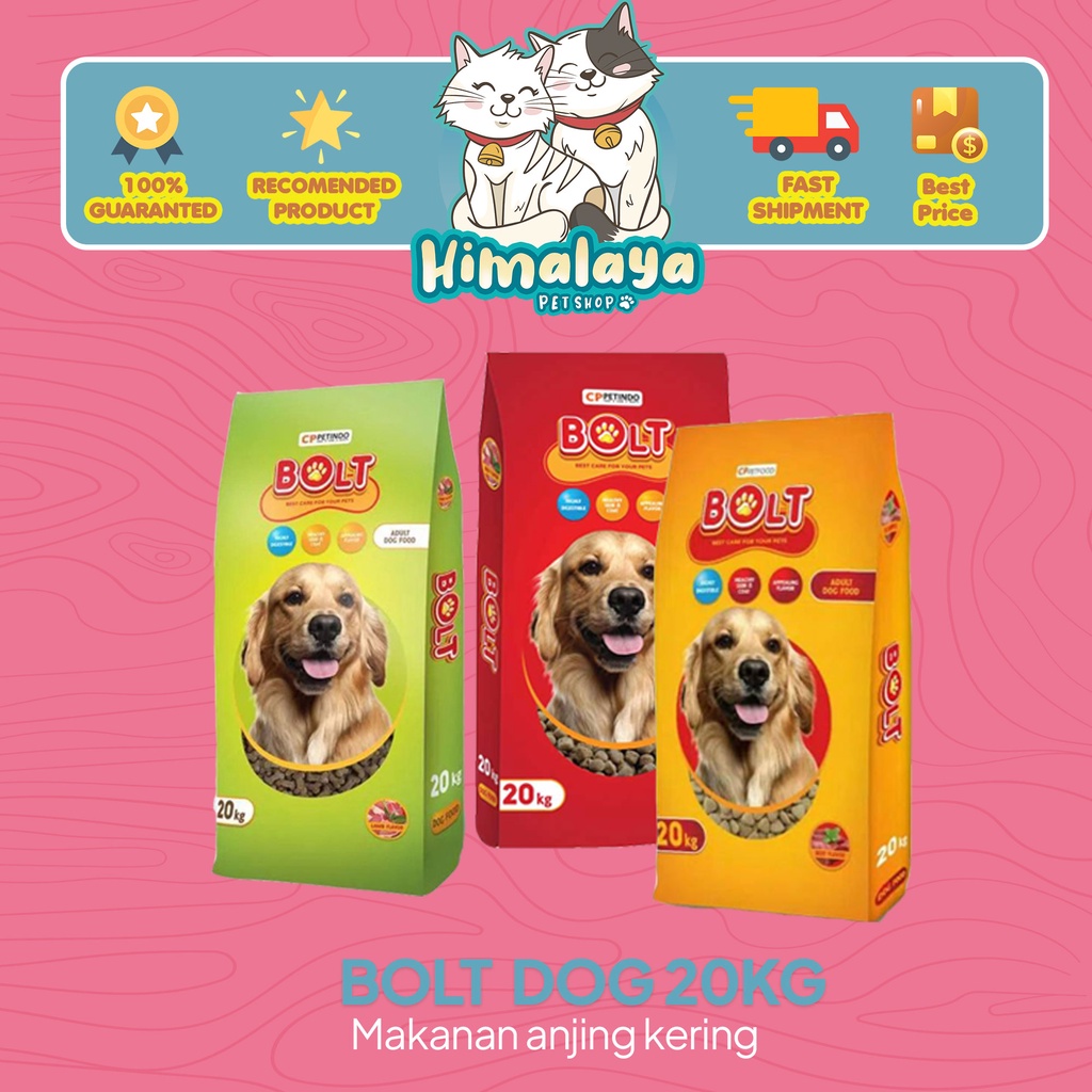 

23bagusmenshop - Bolt Dog Food 20kg Makanan Anjing Kering Murah Besar Khusus Grab Gojek