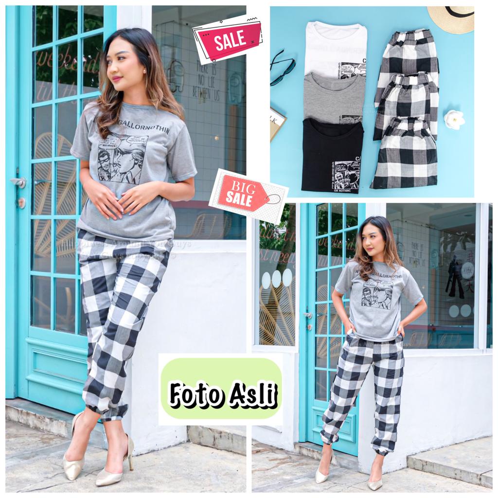 Setelan Wanita Kekinian DIJAMIN FOTO ASLI Ootd Wanita Set Stelan Wanita Kekinian Celana Kotak Kotak 