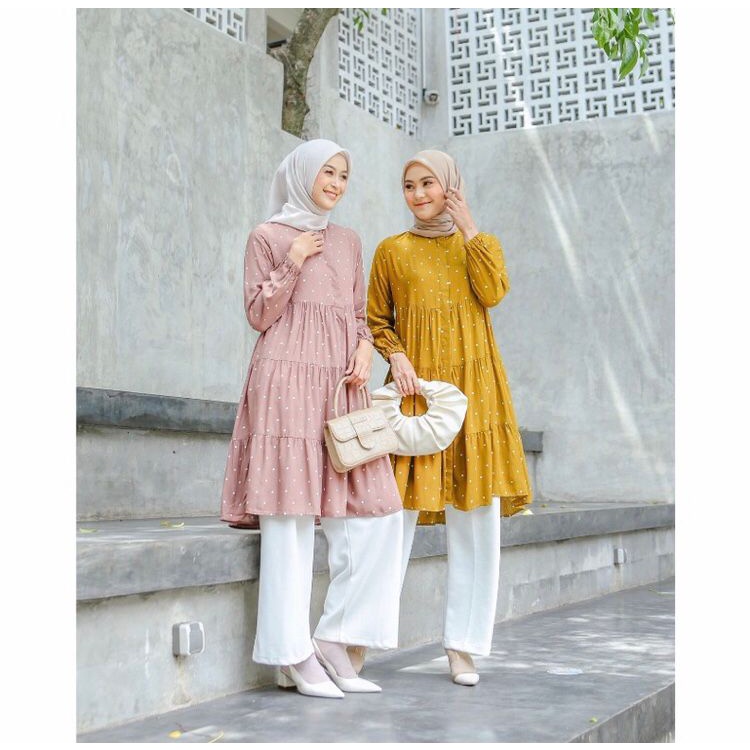 Yoona Tunik By Le Khari | Tunik Polka Bahan Rayon Viscose Size S--XL  Baju Atasan Wanita Motif Polka