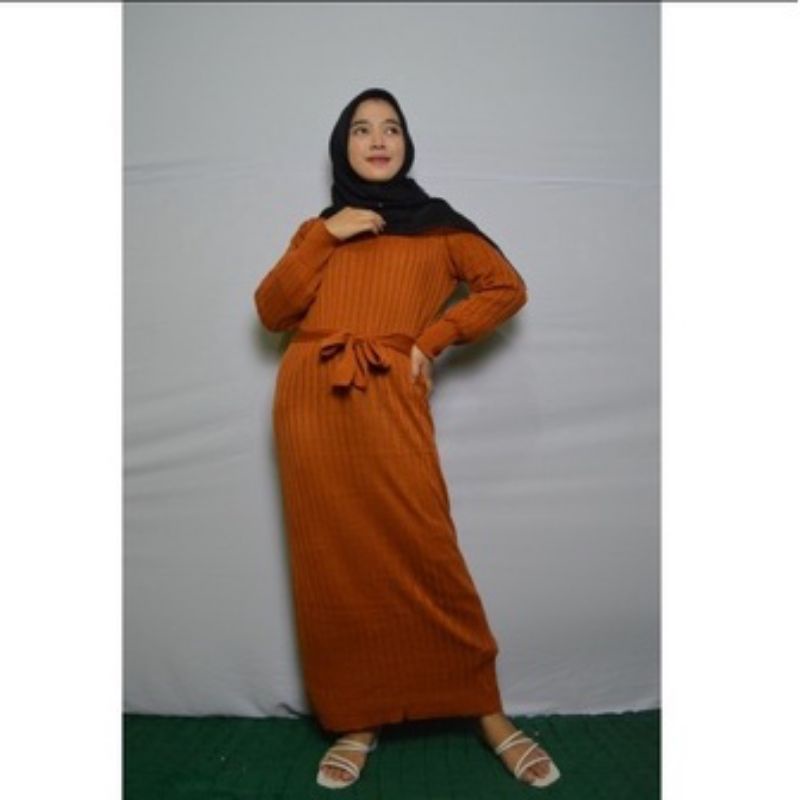 AZELA KNIT BASIC DRESS / DRESS RAJUT WANITA / FREE BELT / DRESS / PAKAIAN WANITA