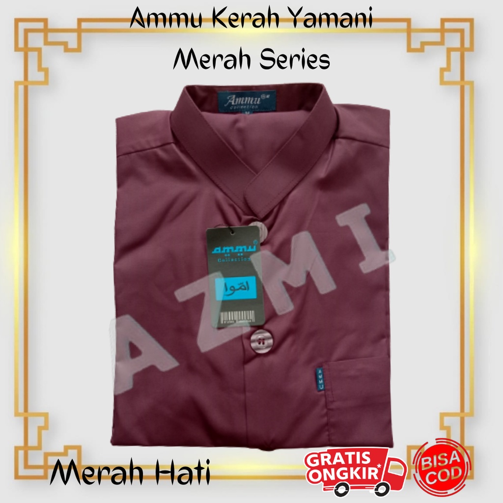 Promo Baju Koko Ammu Dewasa Kerah Yamani / Kerah Pendek Merah Hati Termurah